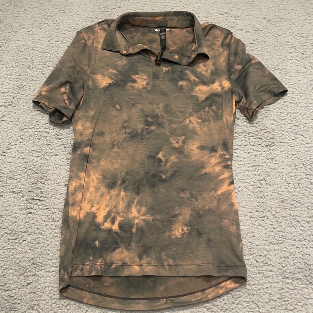 Lululemon Mens Fall XS Evolution Short Sleeve PoloTie Dye Sunset Gray Orange